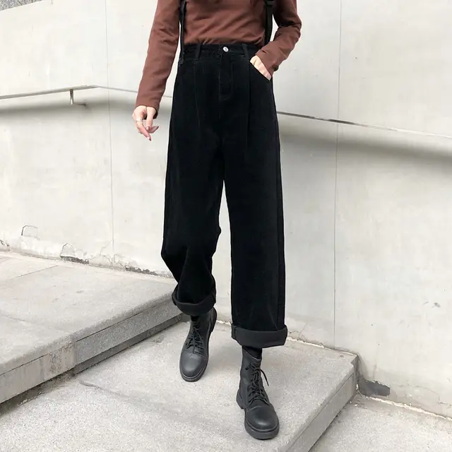 Korean Style Corduroy Casual Pants Black - Shop at LoveMi