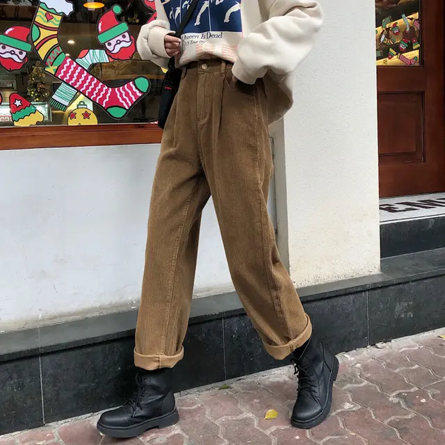 Korean Style Corduroy Casual Pants Khaki - Shop at LoveMi