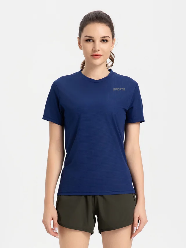 Women's Sports Short Sleeve Quick drying Breathable Cooldry Gym Running Training Printed Top Round Neck T shirt Blue - Shop at LoveMi