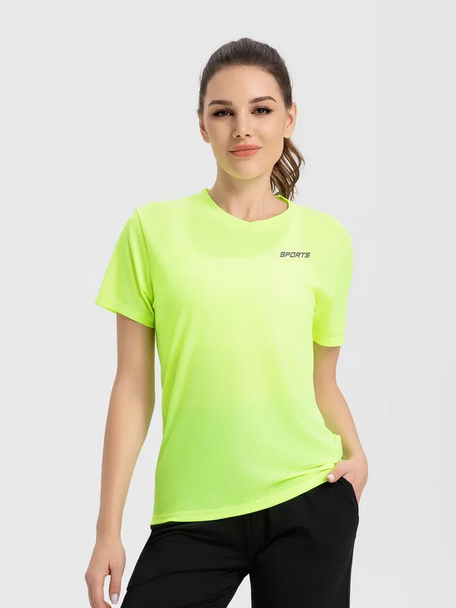 Women's Sports Short Sleeve Quick drying Breathable Cooldry Gym Running Training Printed Top Round Neck T shirt Green - Shop at LoveMi