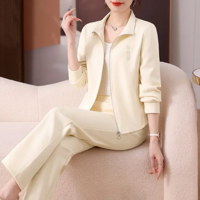 Spring And Autumn Plus Size Loose Top Two piece Set Beige - Shop at LoveMi