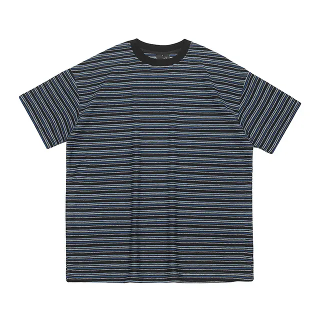 Loose Striped Solid Color Couple Short Sleeve Blue - Shop at LoveMi