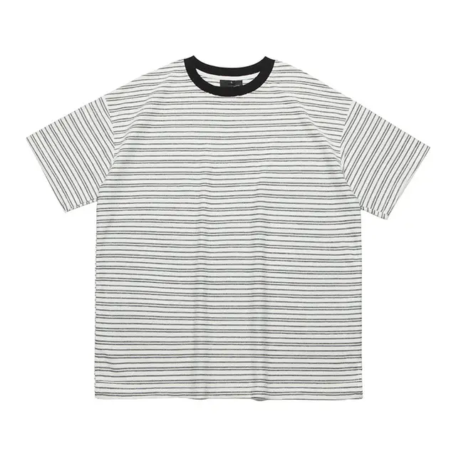 Loose Striped Solid Color Couple Short Sleeve White - Shop at LoveMi