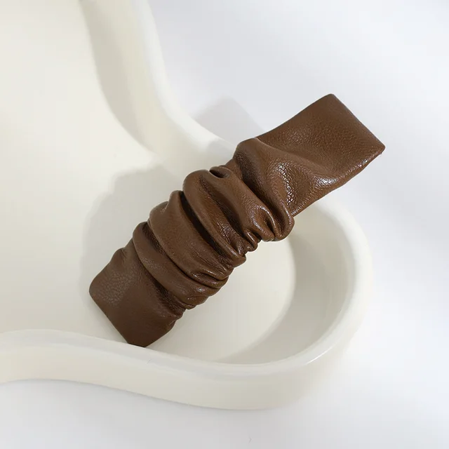 Leather Barrettes Pleated Solid Color Simple Temperamental All match Pleated Dark Coffee Color - Shop at LoveMi
