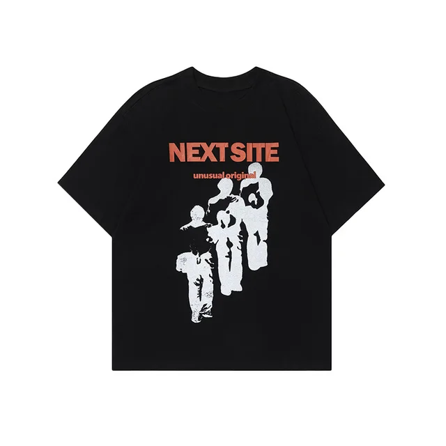 Character Abstract Graphic Print Crew Neck Short Sleeve Black - Shop at LoveMi