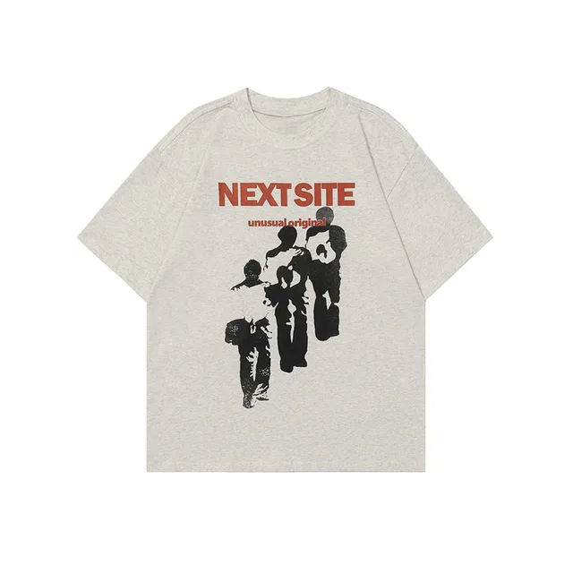 Character Abstract Graphic Print Crew Neck Short Sleeve Old Flower Gray - Shop at LoveMi