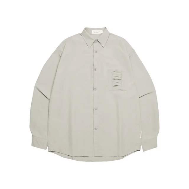 Retro Wrinkle Dry Pocket Design Shirt Loose Long Sleeve Apricot - Shop at LoveMi