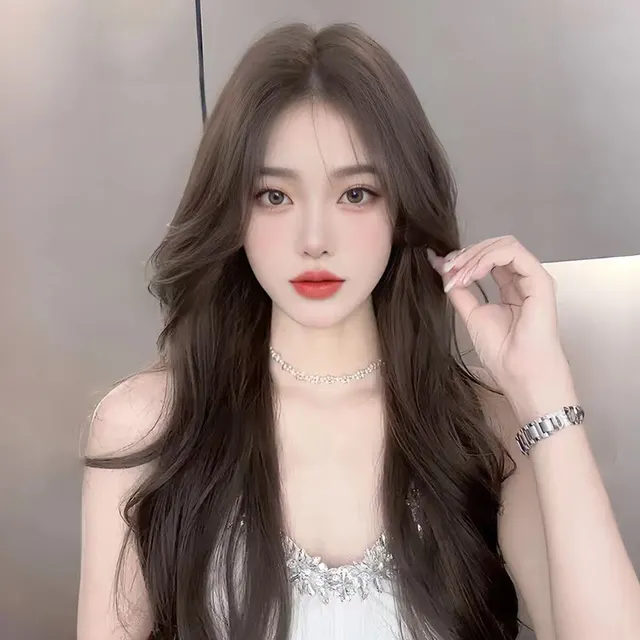 Women's Long Hair Full head Wig Mid length Fluffy Eight character Bangs Big Wave Cold Brown - Shop at LoveMi