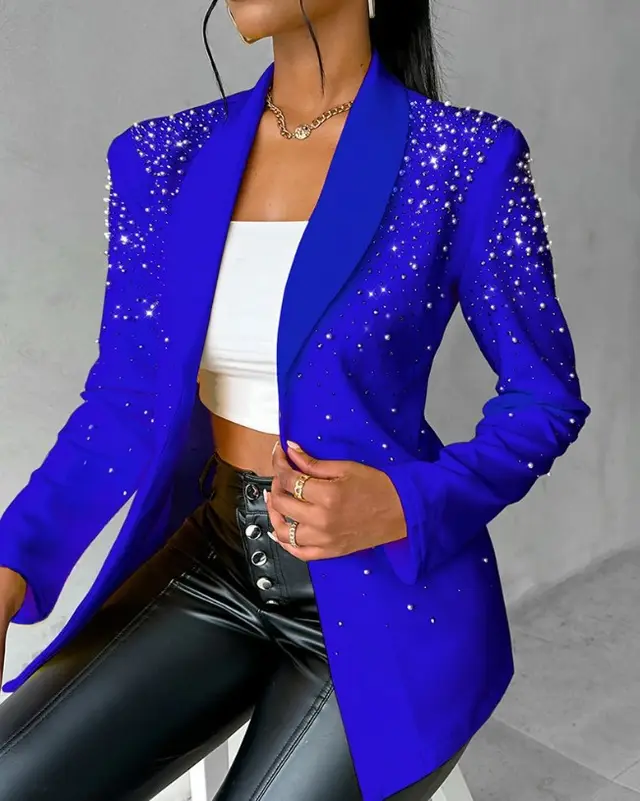 Fashion Casual Bubble Beads Small Suit Women's Clothing Blue - Shop at LoveMi