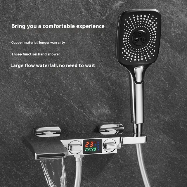 Water Bath Shower Hot And Cold Faucet Set Silver Belt Digital Display - Shop at LoveMi