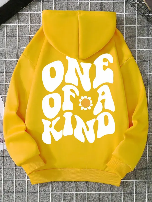 Chrysanthemum Smile Printed Hoodie Sweater Yellow - Shop at LoveMi