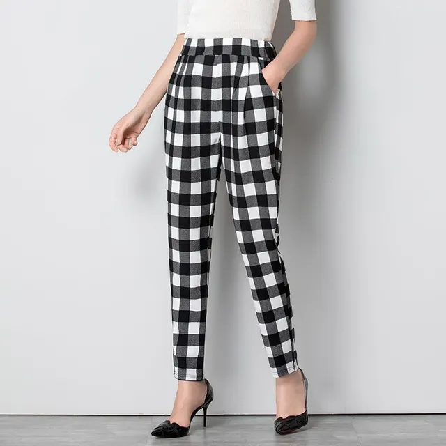 Harem Loose Tappered Pants Cropped Pencil Pants Fat Casual Diagonal Plaid - Shop at LoveMi