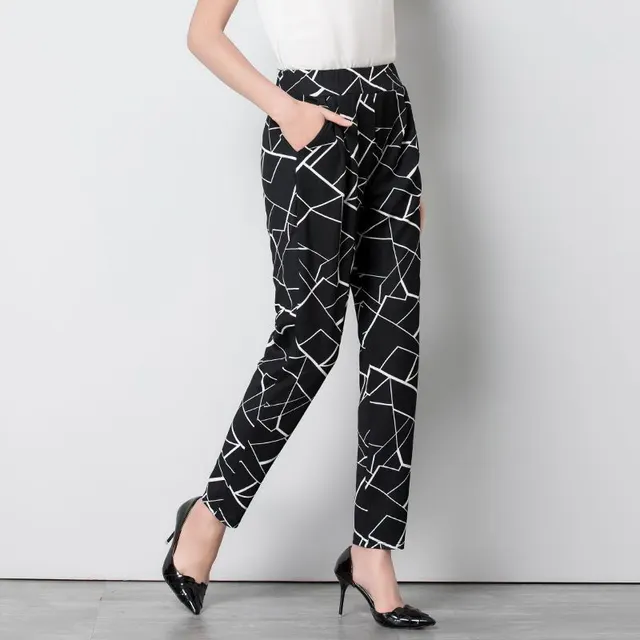 Harem Loose Tappered Pants Cropped Pencil Pants Fat Casual Geometric Pattern - Shop at LoveMi