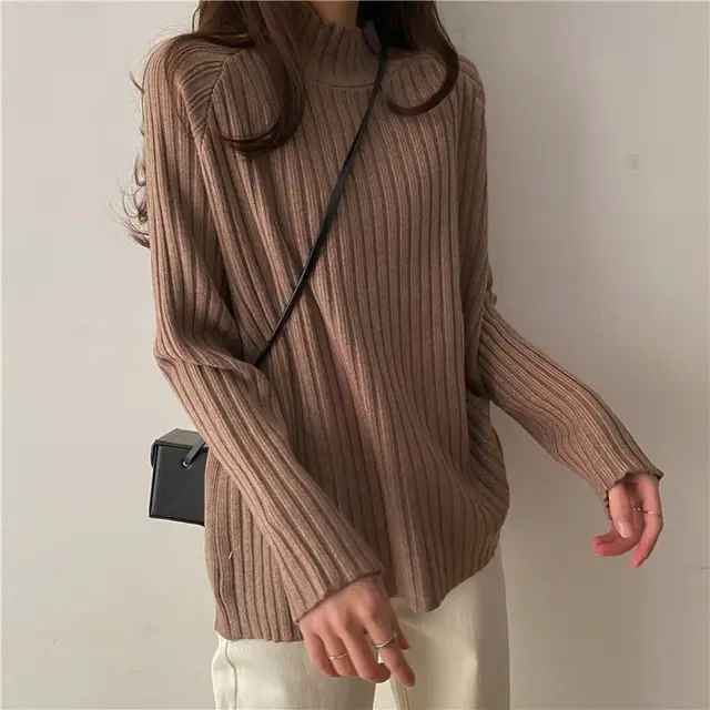 Idle Style Mock Neck Design Sense Loose Thick Inner Sweater Niche Top Oatmeal Color - Shop at LoveMi