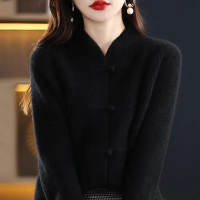 Women's Cashmere Cardigan Buckle Classic Black - Shop at LoveMi