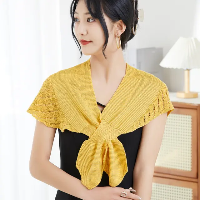 Ice Silk Shawl Outer Match Women's Cloak Neck Protection Scarf Bright Yellow - Shop at LoveMi