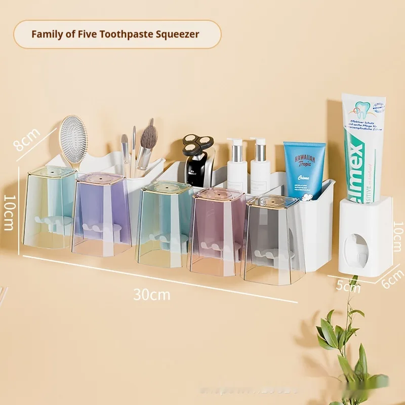 Punch free Toothbrush Rack Family Pack Gargle Cup Storage Five Cup Toothpaste Dispenser - Shop at LoveMi