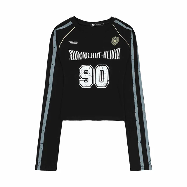 Retro Long sleeved T shirt Women's Sports Ball Uniform Black - Shop at LoveMi