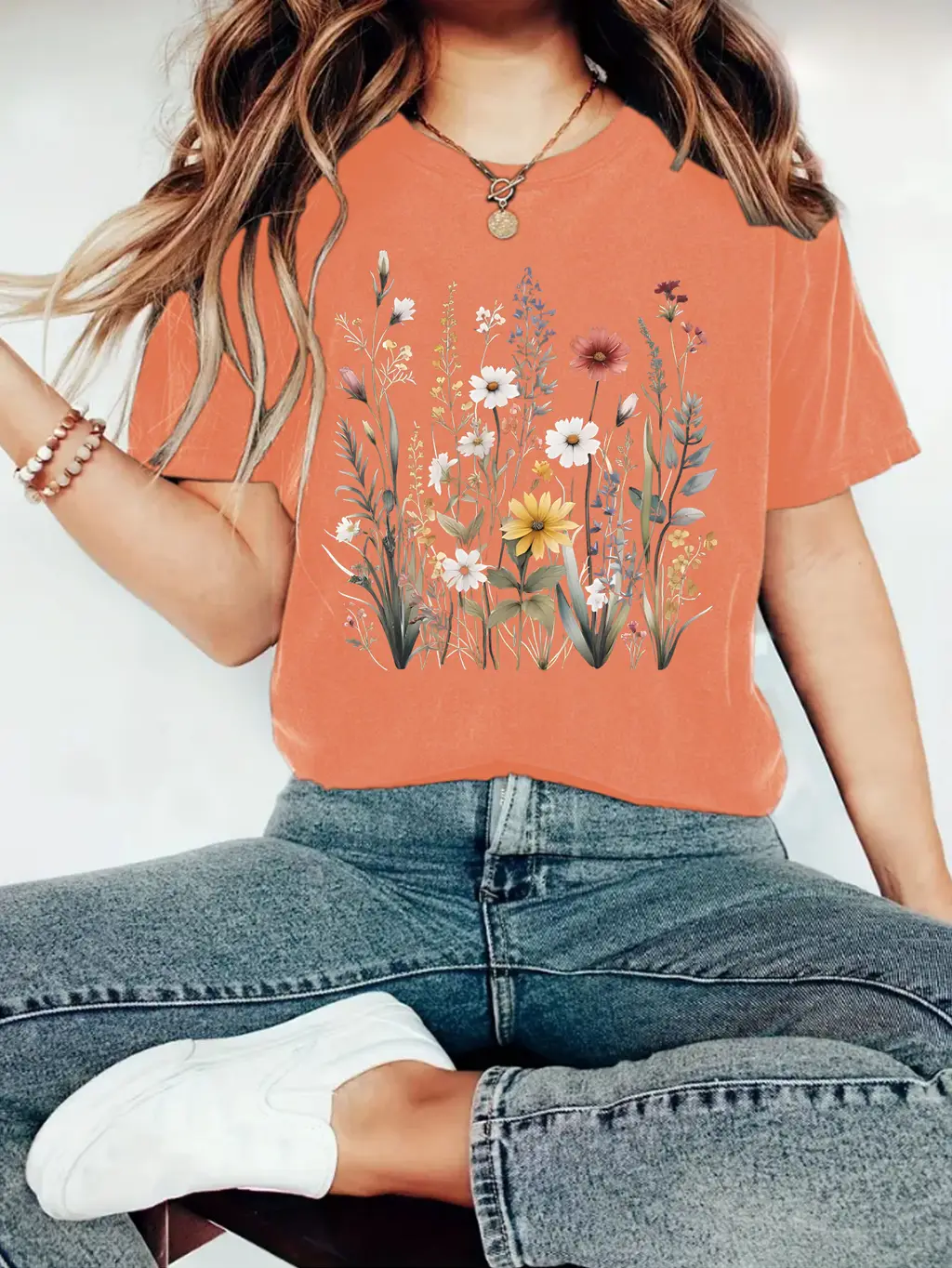 European And American Summer Women's Plant Flower Pattern Printed Short Sleeve - Bright Orange - View 1
