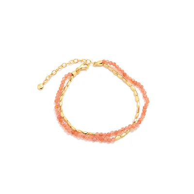 Silver Plated Natural Pearl Agate Pointed Crystal Beaded Necklace Bracelet Natural Gold Sunstone Bracelet - Shop at LoveMi