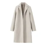 Women's Fashion Buckle-free Mid-length Loose Overcoat Coat - Beige