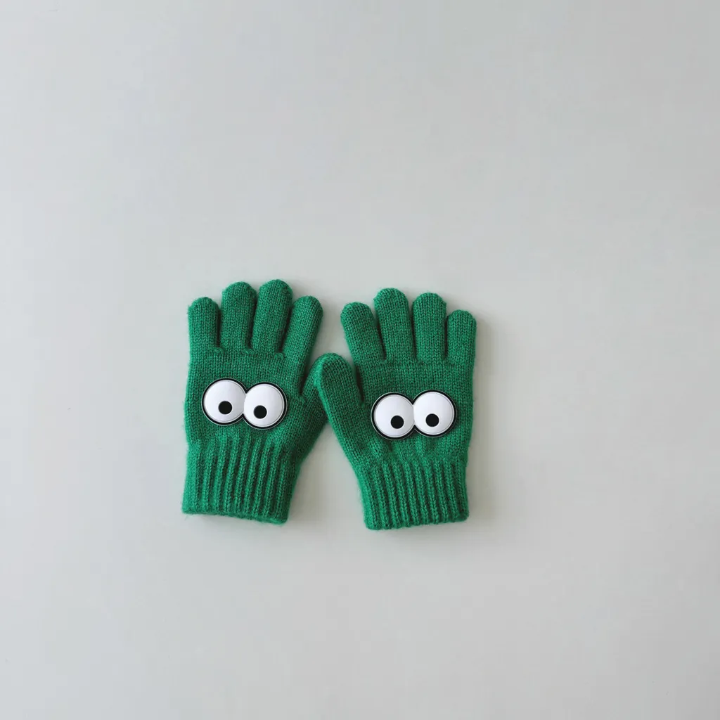 Warm Wool Knitted Five-finger Baby Gloves - Green