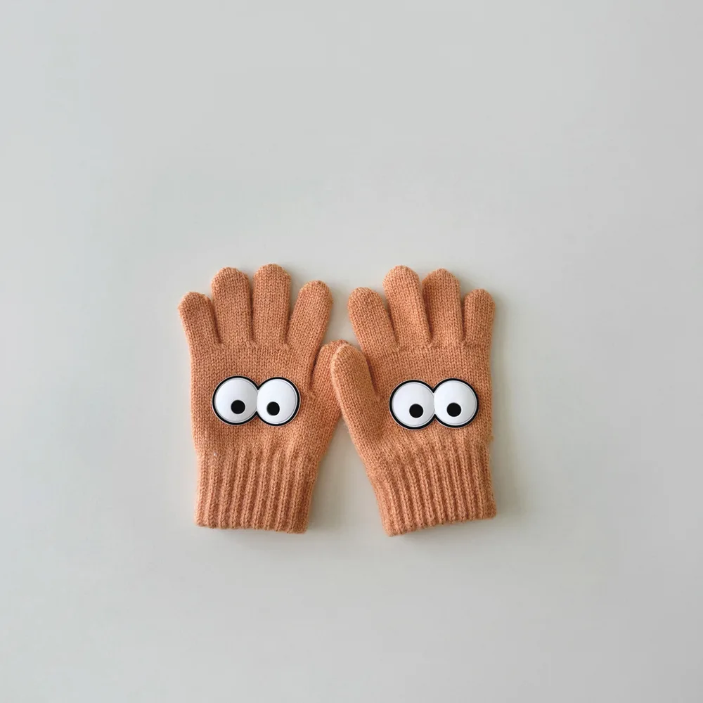 Warm Wool Knitted Five-finger Baby Gloves - Orange