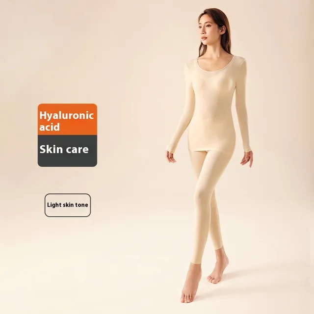Hyaluronic Acid Moisturizing Warm Long Sleeves Trousers Heating And Warm keeping Suit Women Light Flesh Colored Suit - Shop at LoveMi