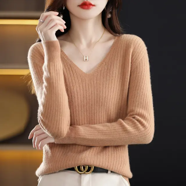Women's Knitwear V neck Pullover Base Drawstring Plus Size Short Sweater Golden Camel - Shop at LoveMi