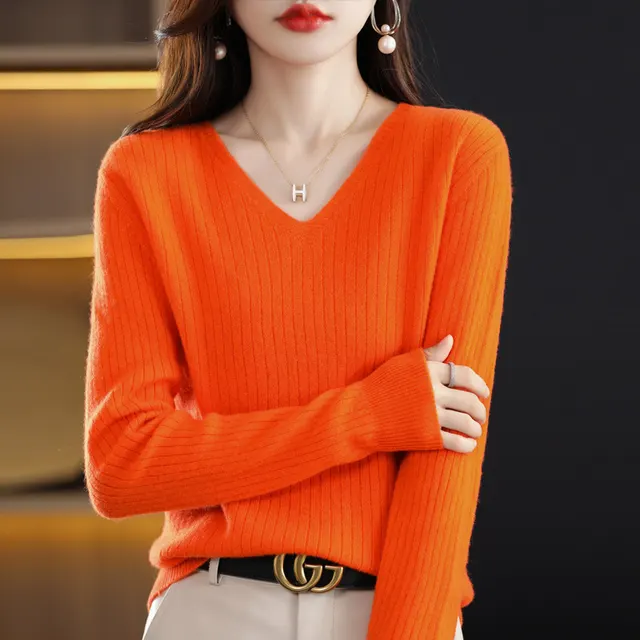 Women's Knitwear V neck Pullover Base Drawstring Plus Size Short Sweater Horse Orange - Shop at LoveMi