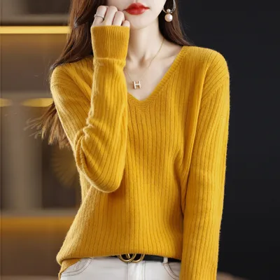 Women's Knitwear V neck Pullover Base Drawstring Plus Size Short Sweater Turmeric - Shop at LoveMi