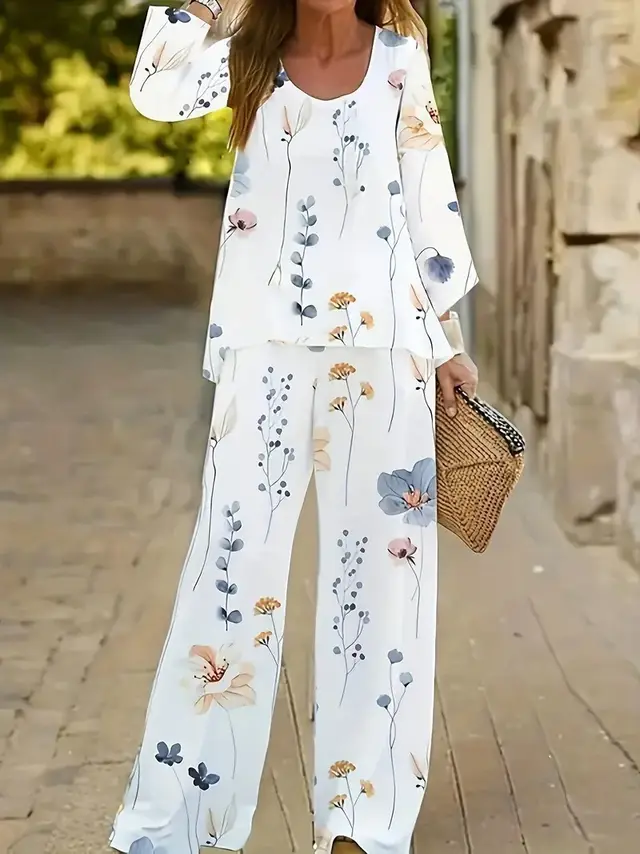 Suit Women's Two piece Set Fashion Loose Top Wide Leg Pants 3D Printing G45Z1790 - Shop at LoveMi