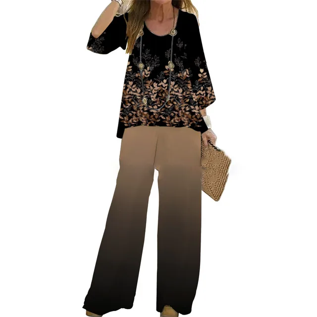 Suit Women's Two piece Set Fashion Loose Top Wide Leg Pants 3D Printing G45Z1792 - Shop at LoveMi