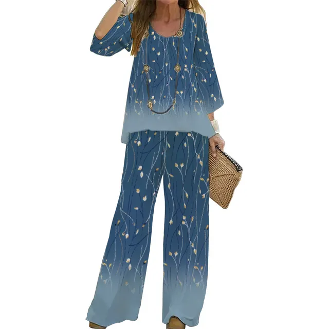 Suit Women's Two piece Set Fashion Loose Top Wide Leg Pants 3D Printing G45Z1797 - Shop at LoveMi