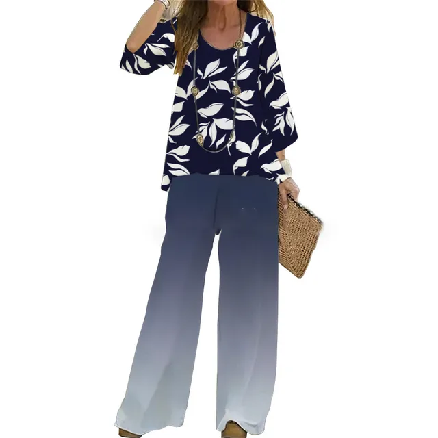 Suit Women's Two piece Set Fashion Loose Top Wide Leg Pants 3D Printing G45Z1799 - Shop at LoveMi
