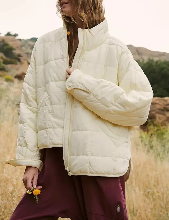 Women's Lightweight Zip Compression Cotton Jacket Short Down Jacket Coat Apricot - Shop at LoveMi