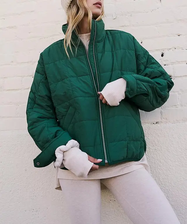 Women's Lightweight Zip Compression Cotton Jacket Short Down Jacket Coat Dark Green - Shop at LoveMi