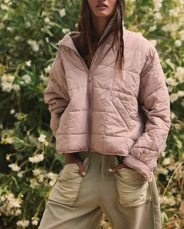 Women's Lightweight Zip Compression Cotton Jacket Short Down Jacket Coat Light Purple - Shop at LoveMi