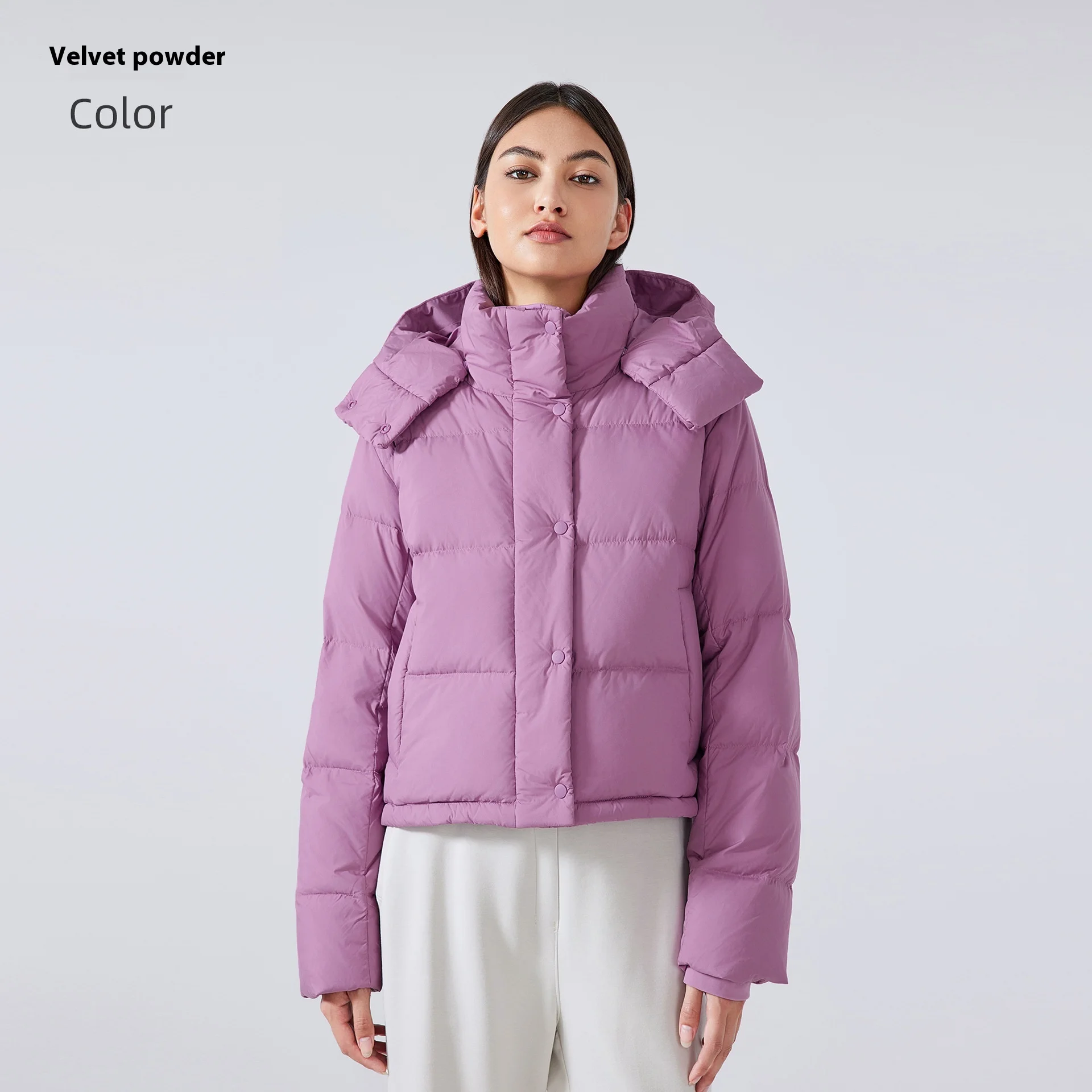 Winter Detachable Hooded High-end Down Jacket - Velvet Pink