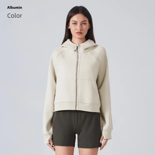 Fleece Zipper Hooded Sports Jacket Loose Yoga Clothes Albumin - Shop at LoveMi