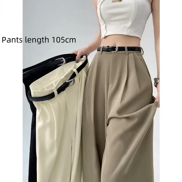 Suit Pants Women's Casual High Waist Loose Wide Legs Trousers Khaki Pants Length 105Cm - Shop at LoveMi