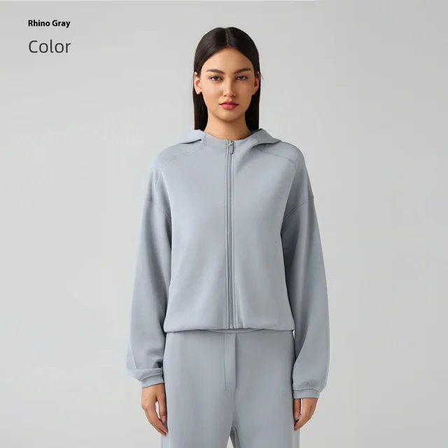 Hooded Zip Cardigan Coat Female Autumn Winter Coat Rhino Gray - Shop at LoveMi