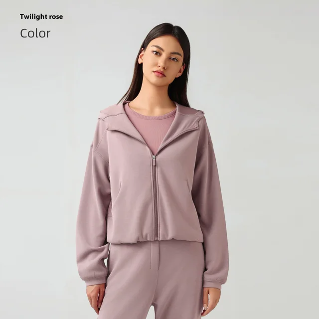 Hooded Zip Cardigan Coat Female Autumn Winter Coat Twilight Rose - Shop at LoveMi