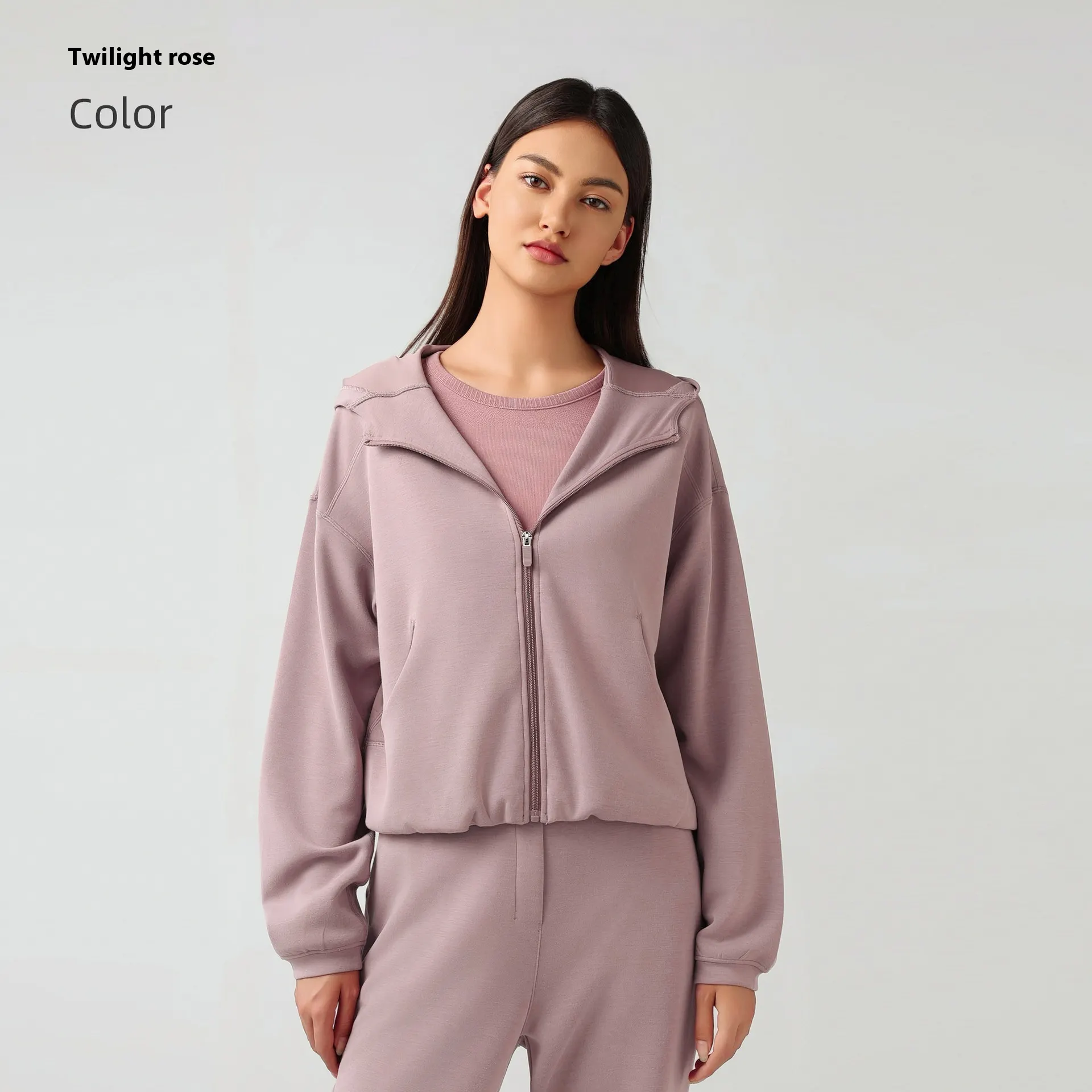 Hooded Zip Cardigan Coat Female Autumn Winter Coat - Twilight Rose