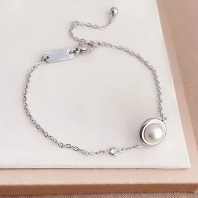 Japanese And Korean Simplicity Lucky Pearl Bracelet Steel B299 - Shop at LoveMi