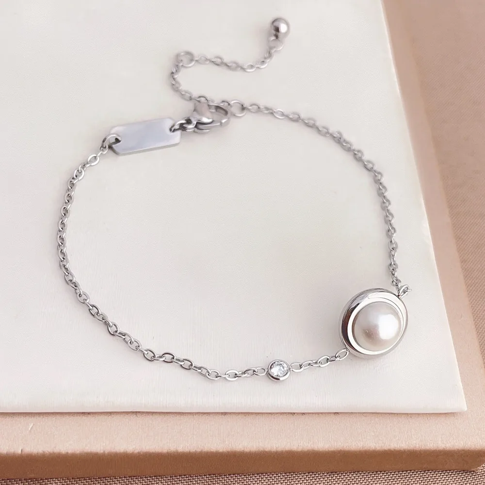 Japanese And Korean Simplicity Lucky Pearl Bracelet Steel B299 - Shop at LoveMi