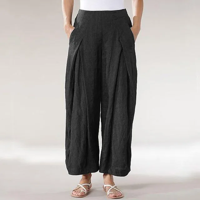 Women's Cotton And Linen Casual Wide leg Straight leg Pants Black - Shop at LoveMi