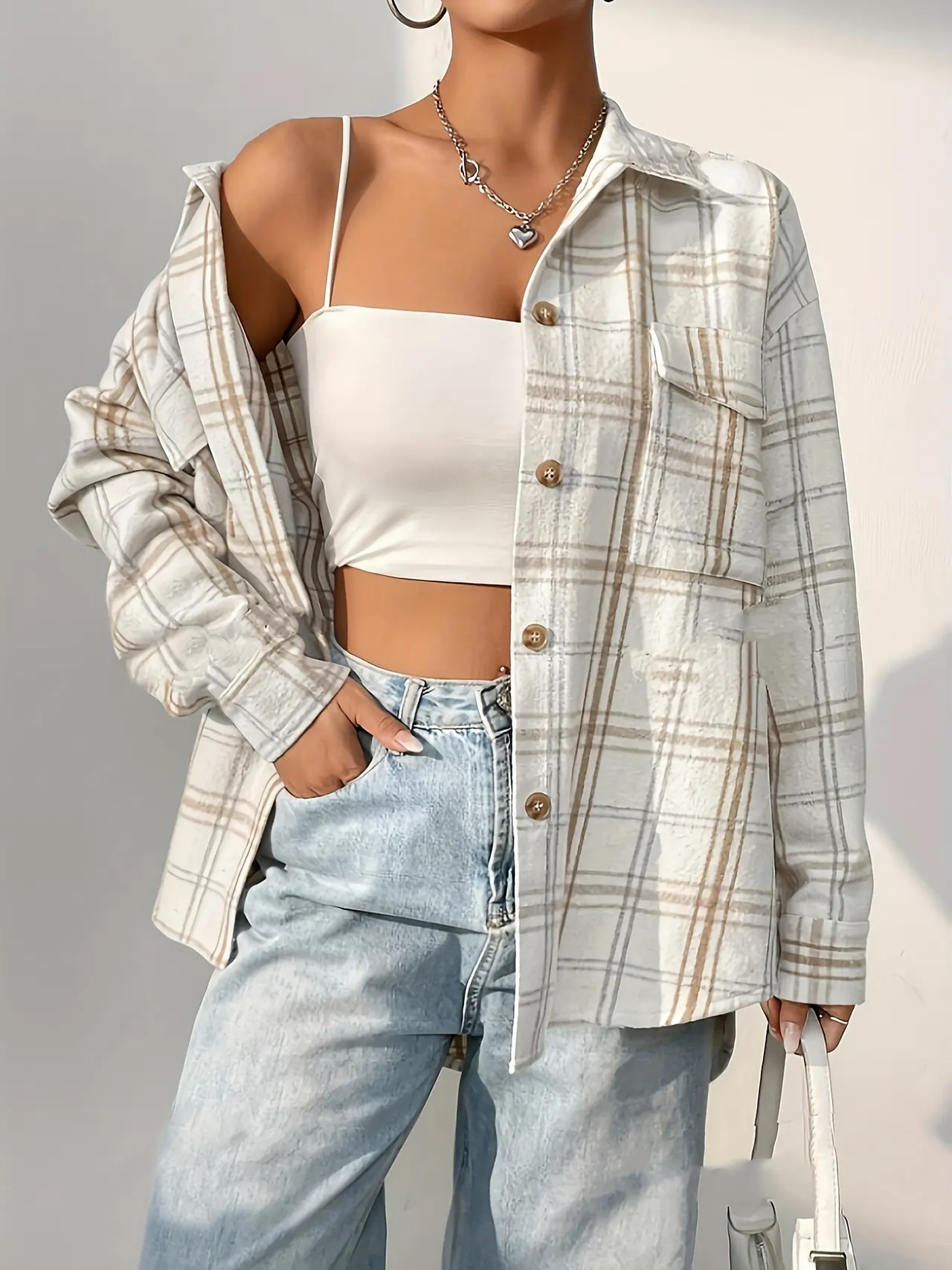 European And American Leisure Mid-length Plaid Shirt Jacket Cardigan Shirt - Mixed Color - View 1