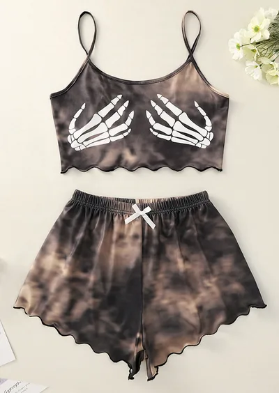 Split Sexy Bikini Printed Strap Tube Top Shorts Home Wear Picture 4 - Shop at LoveMi