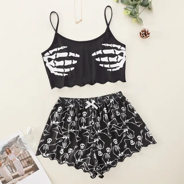 Split Sexy Bikini Printed Strap Tube Top Shorts Home Wear Picture 6 - Shop at LoveMi